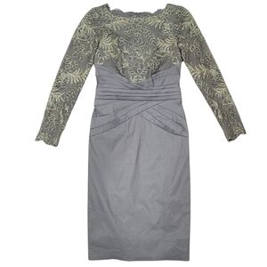 NWT Tadashi Shoji Long-sleeve Cocktail Dress Pleated Lace Embroidered Wo…